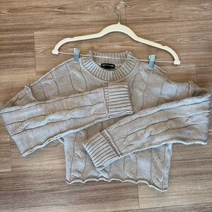 Cropped PrettyLittleThing Light Brown Cable Knit Sweater